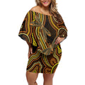Orange Indigenous Dragonfly Australia Off Shoulder Short Dress Aboriginal Art - Aussie Hoodie