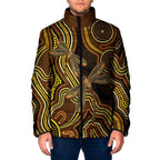 Orange Indigenous Dragonfly Australia Padded Jacket Aboriginal Art - Aussie Hoodie