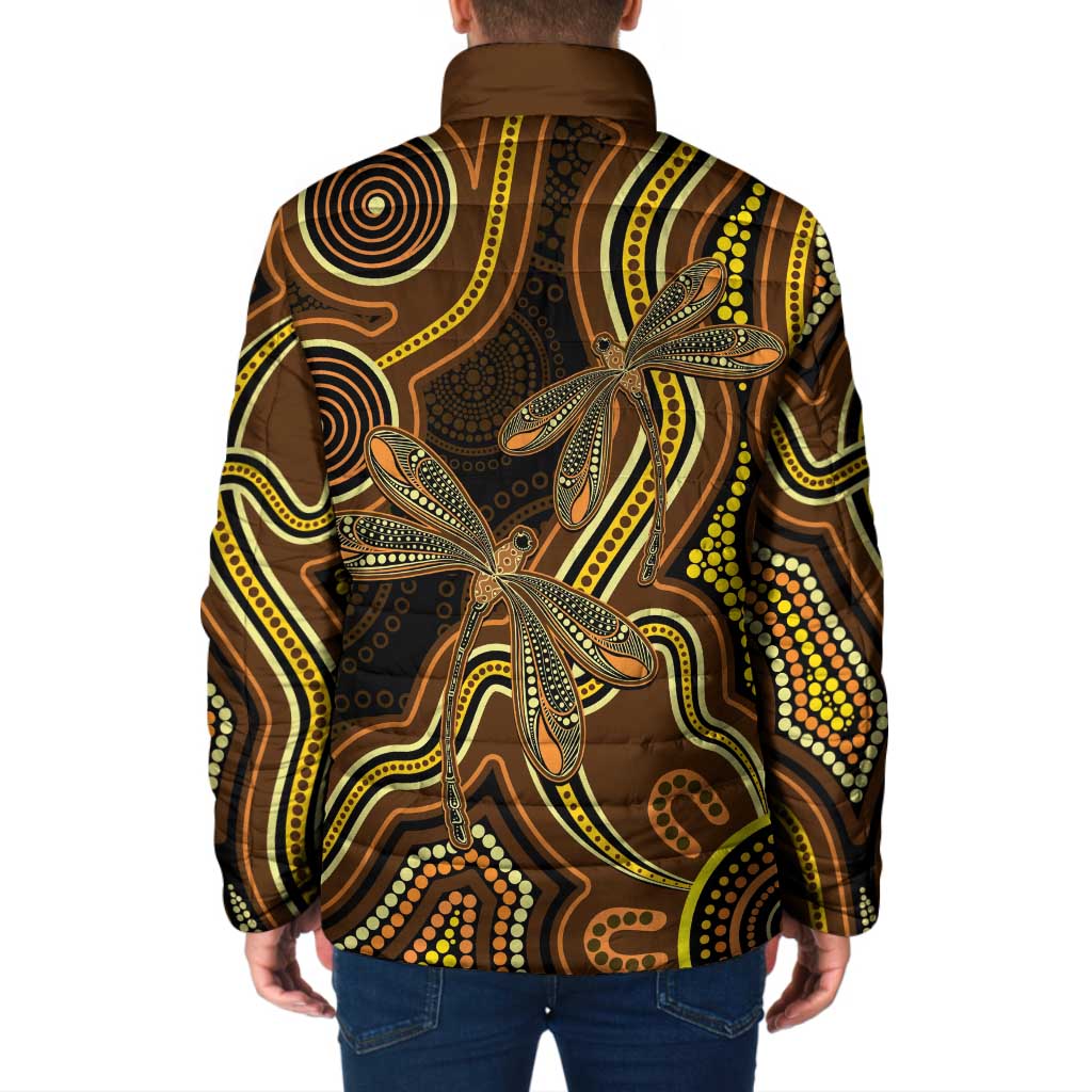 Orange Indigenous Dragonfly Australia Padded Jacket Aboriginal Art - Aussie Hoodie
