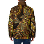 Orange Indigenous Dragonfly Australia Padded Jacket Aboriginal Art - Aussie Hoodie