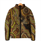 Orange Indigenous Dragonfly Australia Padded Jacket Aboriginal Art - Aussie Hoodie