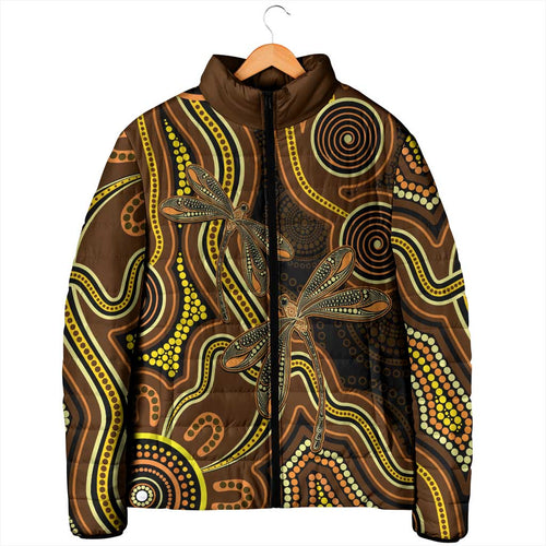 Orange Indigenous Dragonfly Australia Padded Jacket Aboriginal Art - Aussie Hoodie
