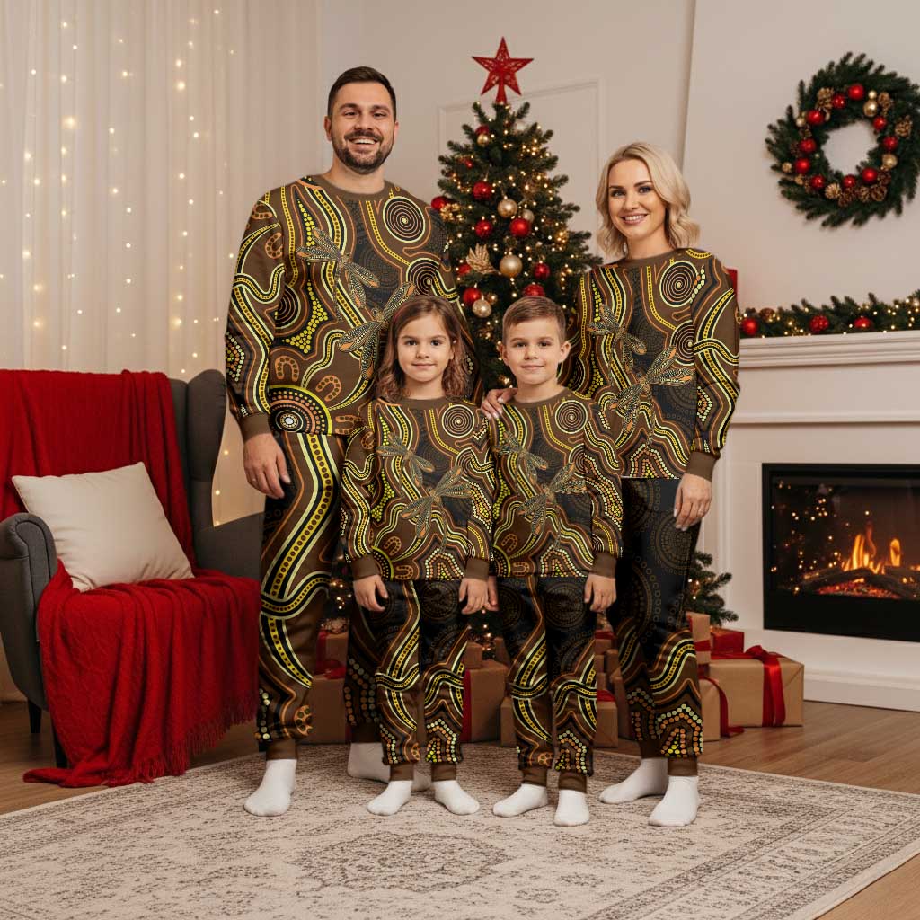 Orange Indigenous Dragonfly Australia Christmas Pajama Set Aboriginal Art - Aussie Hoodie