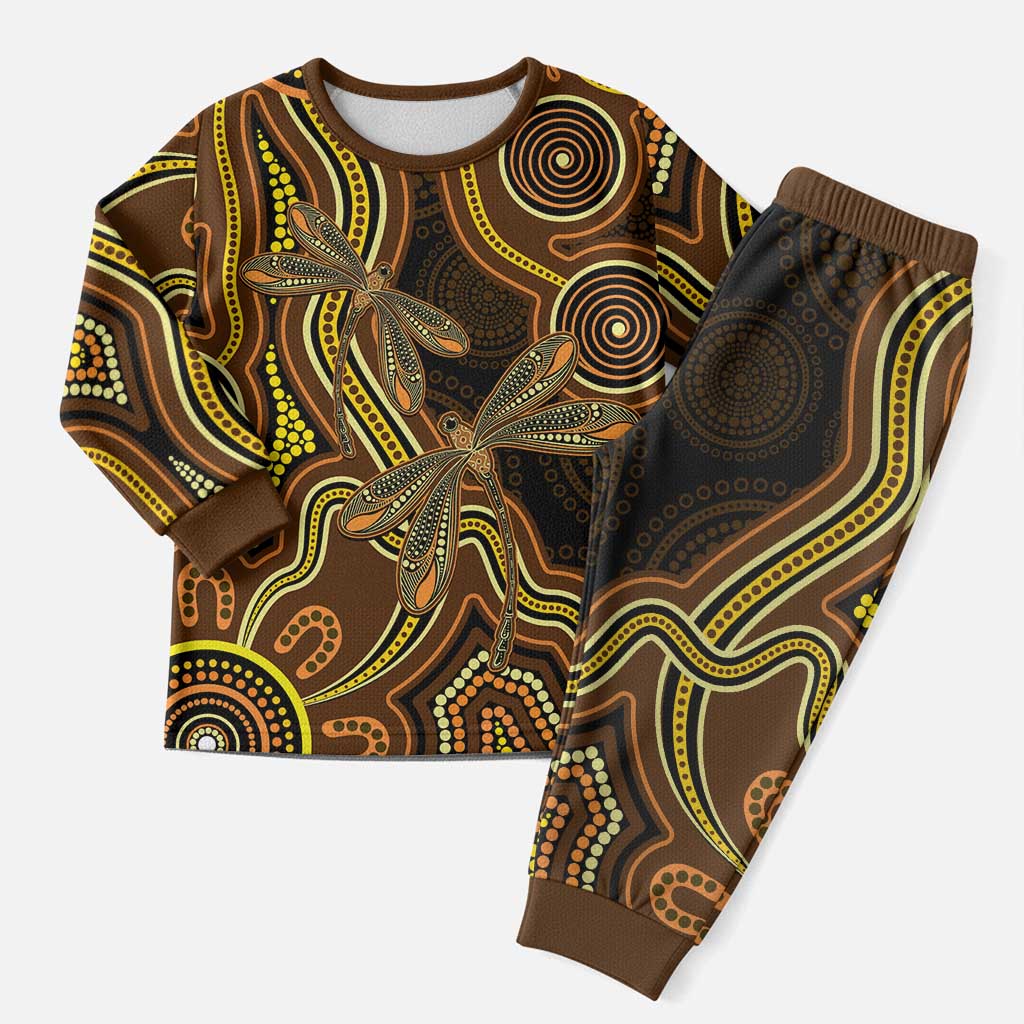 Orange Indigenous Dragonfly Australia Christmas Pajama Set Aboriginal Art - Aussie Hoodie