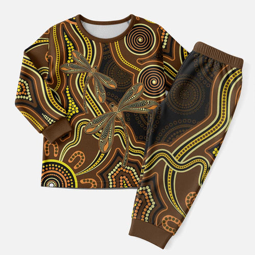 Orange Indigenous Dragonfly Australia Christmas Pajama Set Aboriginal Art - Aussie Hoodie