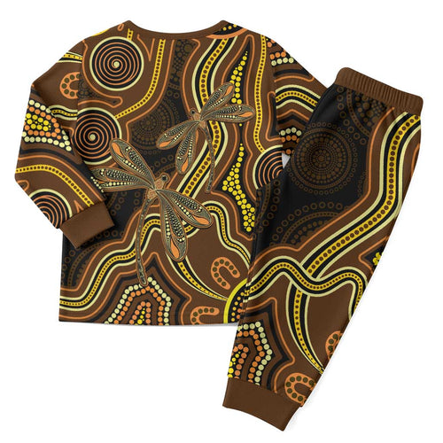 Orange Indigenous Dragonfly Australia Christmas Pajama Set Aboriginal Art - Aussie Hoodie