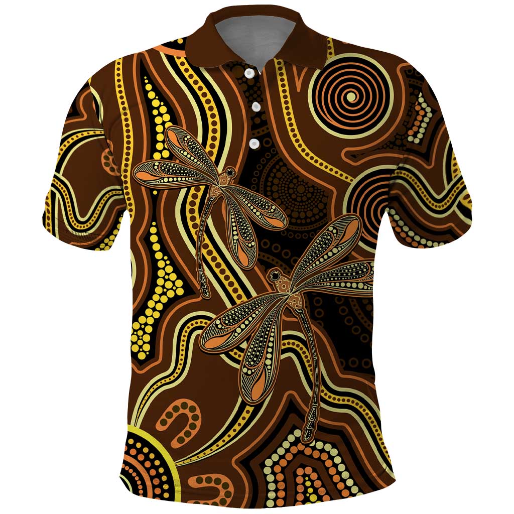 Orange Indigenous Dragonfly Australia Polo Shirt Aboriginal Art - Aussie Hoodie