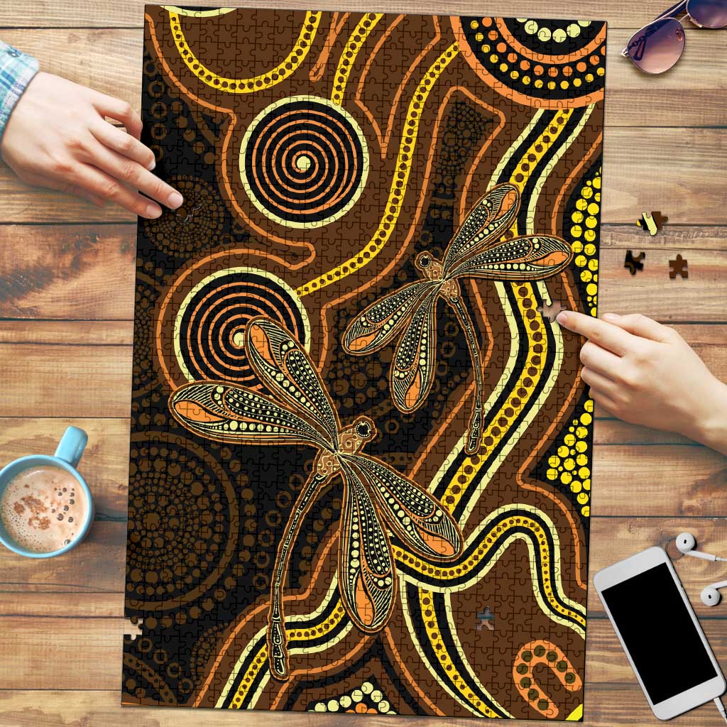 Orange Indigenous Dragonfly Australia Puzzle Aboriginal Art - Aussie Hoodie