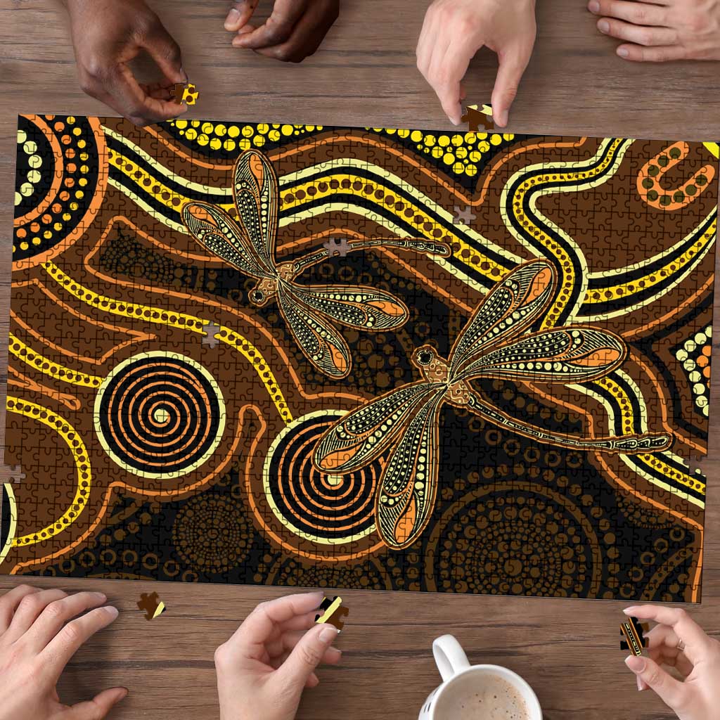 Orange Indigenous Dragonfly Australia Puzzle Aboriginal Art - Aussie Hoodie