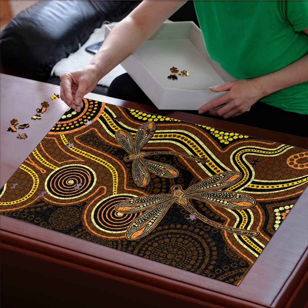 Orange Indigenous Dragonfly Australia Puzzle Aboriginal Art - Aussie Hoodie