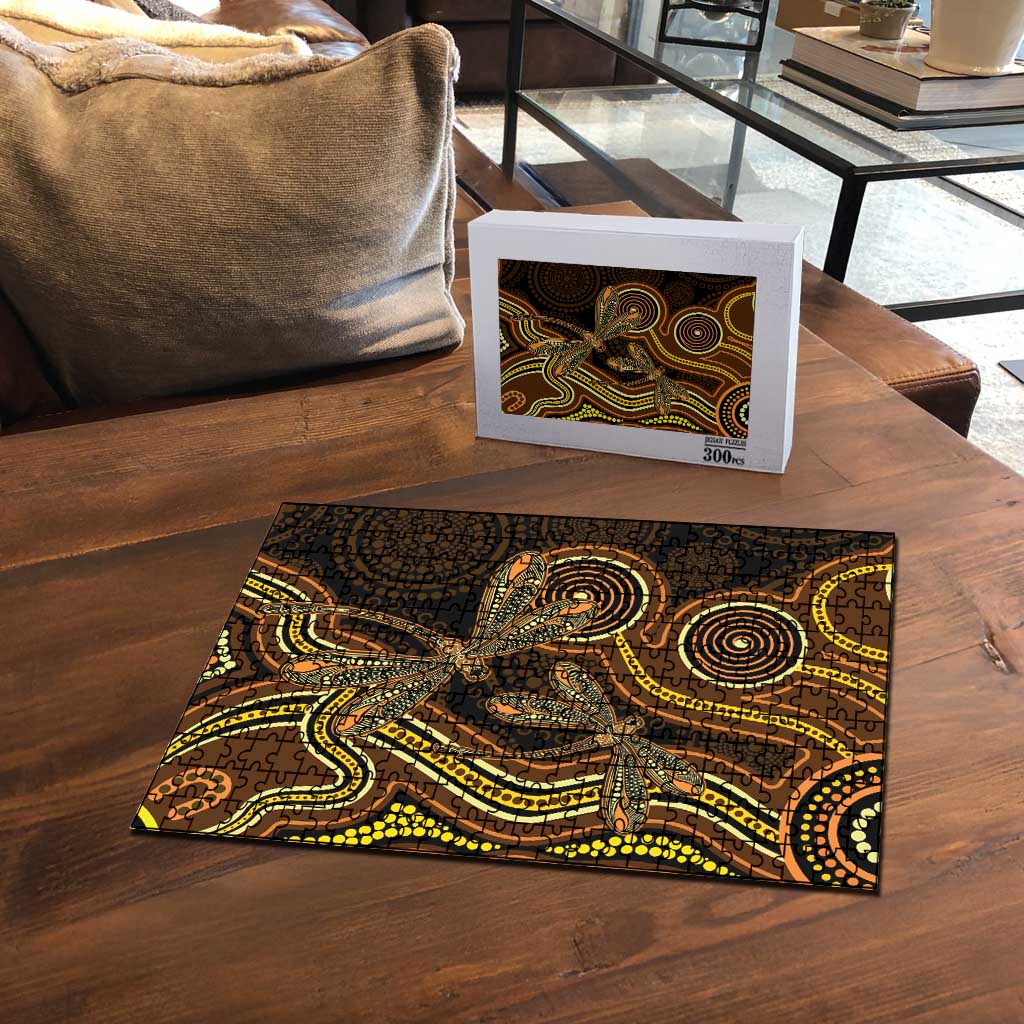 Orange Indigenous Dragonfly Australia Puzzle Aboriginal Art - Aussie Hoodie