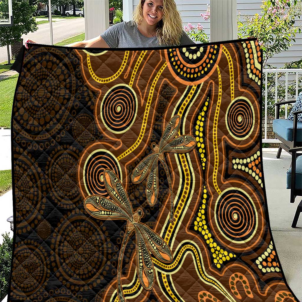 Orange Indigenous Dragonfly Australia Quilt Aboriginal Art - Aussie Hoodie