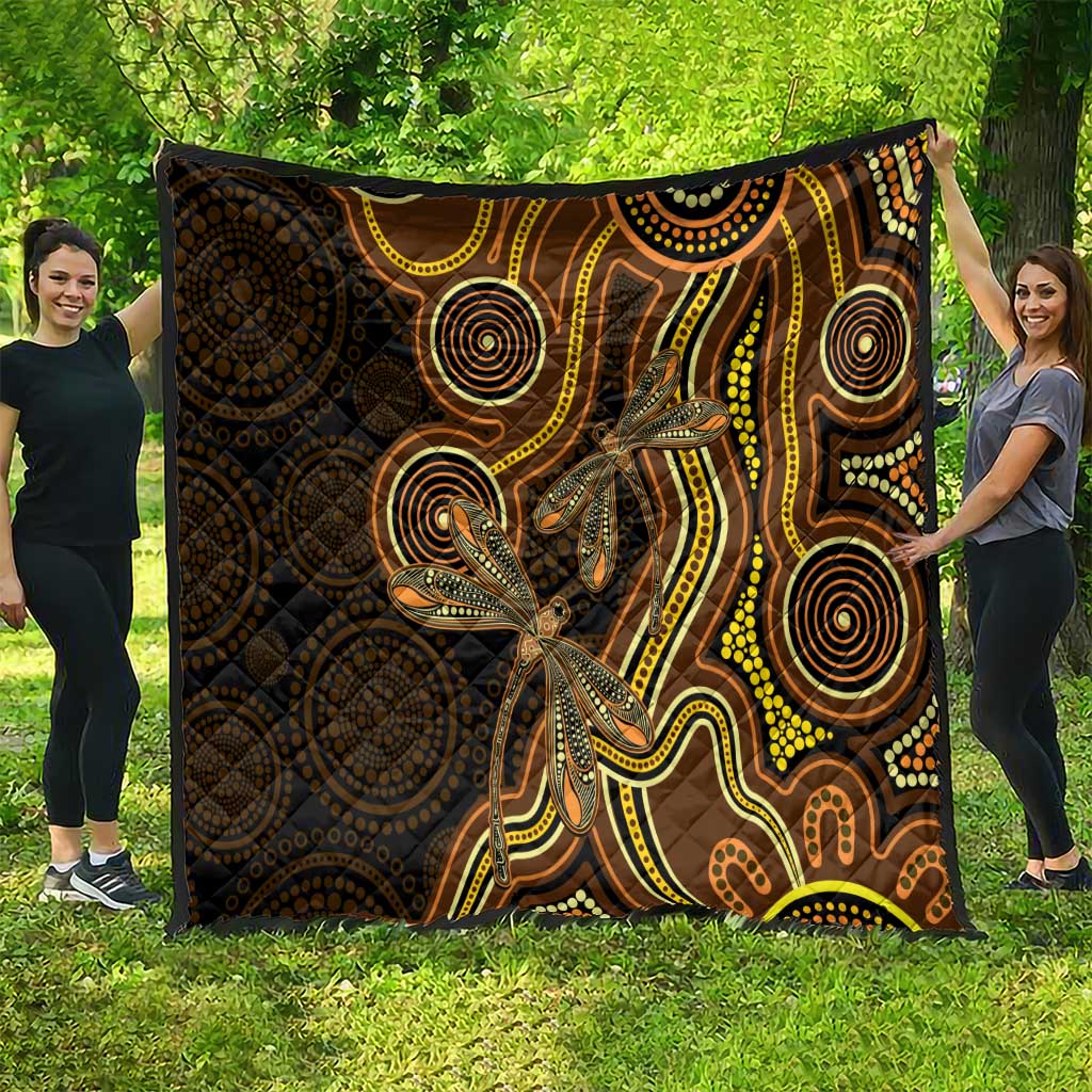 Orange Indigenous Dragonfly Australia Quilt Aboriginal Art - Aussie Hoodie