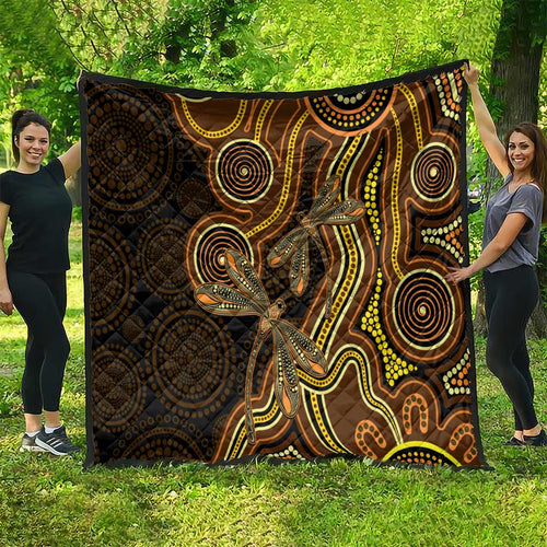 Orange Indigenous Dragonfly Australia Quilt Aboriginal Art - Aussie Hoodie