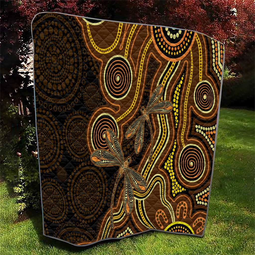 Orange Indigenous Dragonfly Australia Quilt Aboriginal Art - Aussie Hoodie