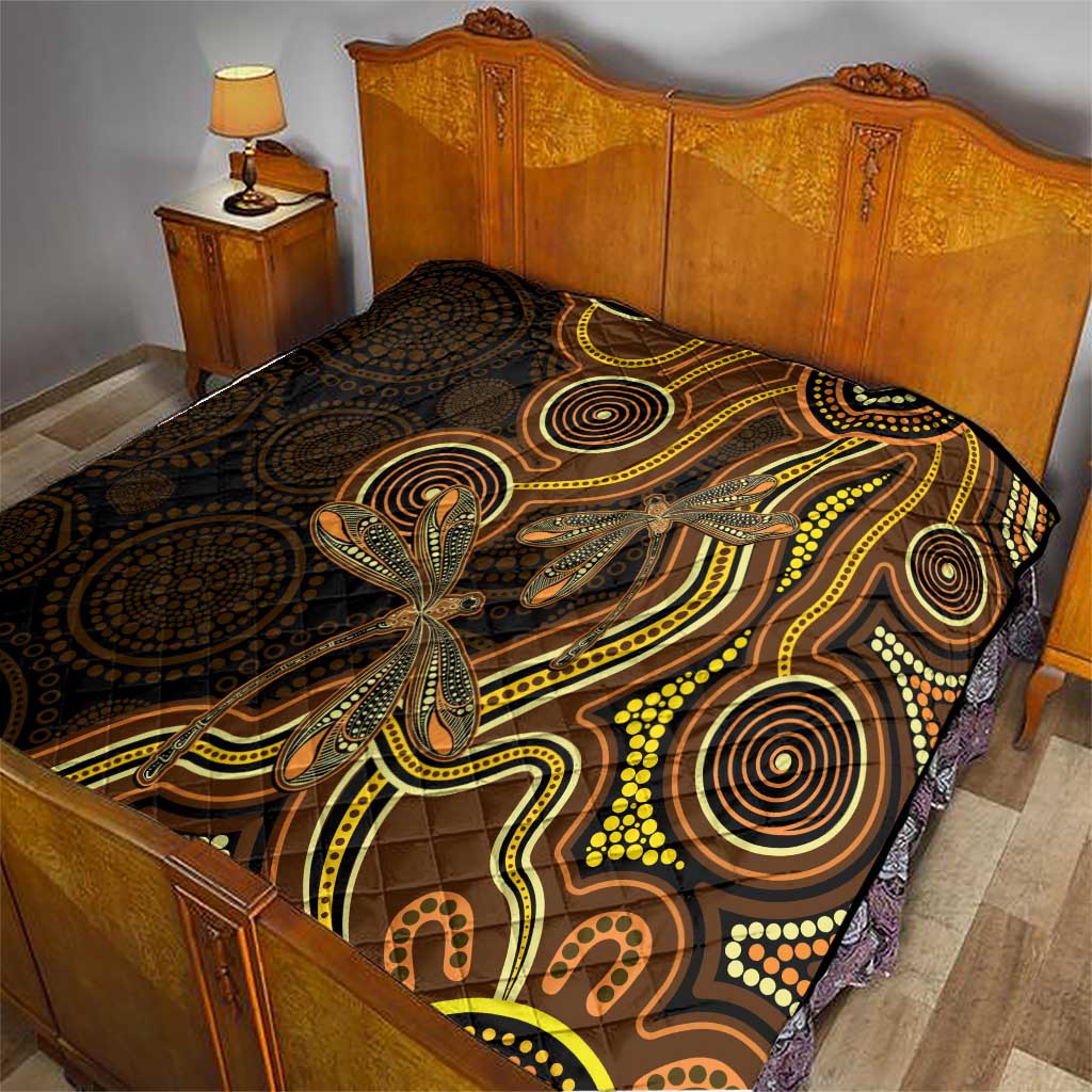 Orange Indigenous Dragonfly Australia Quilt Aboriginal Art - Aussie Hoodie