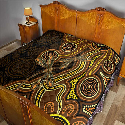 Orange Indigenous Dragonfly Australia Quilt Aboriginal Art - Aussie Hoodie