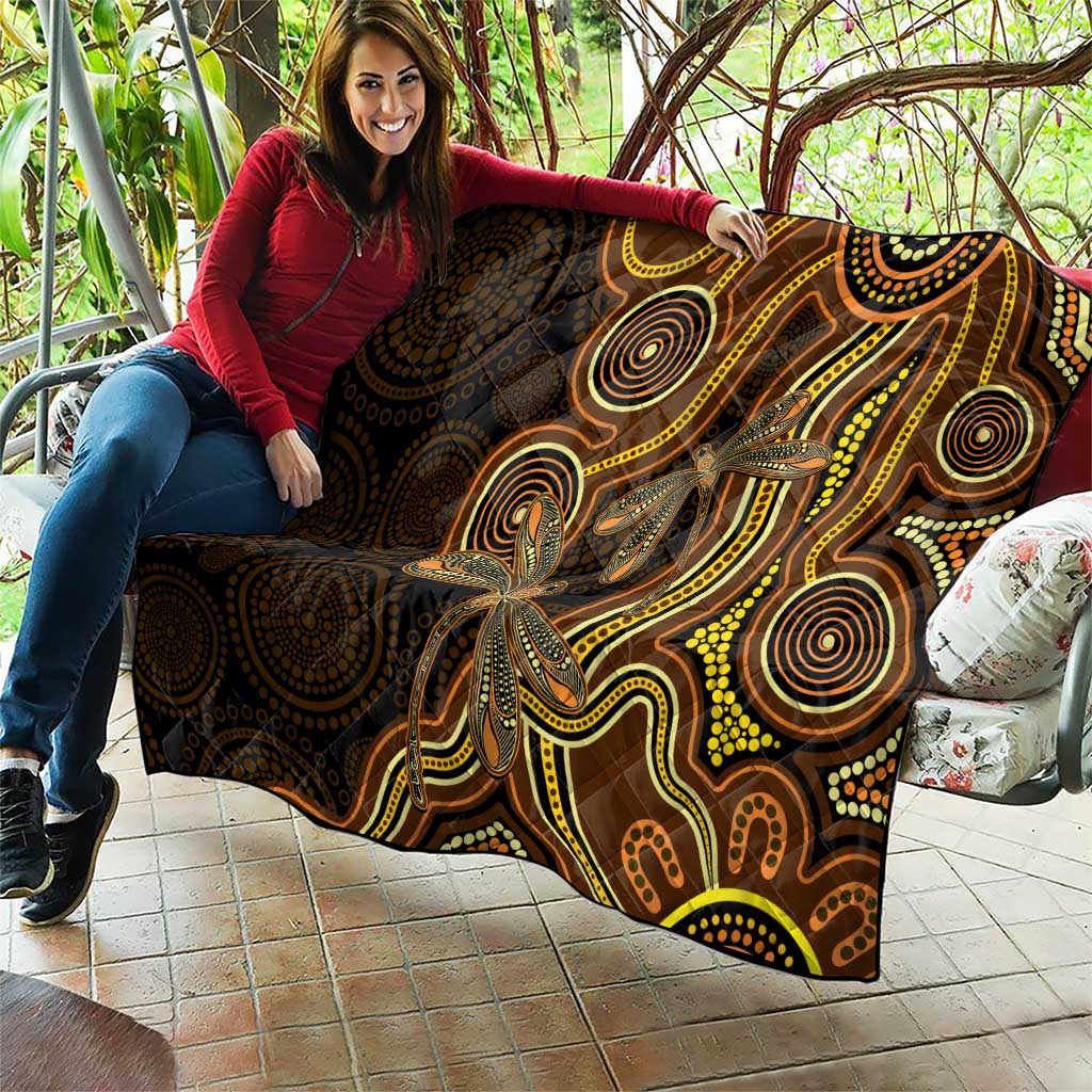 Orange Indigenous Dragonfly Australia Quilt Aboriginal Art - Aussie Hoodie