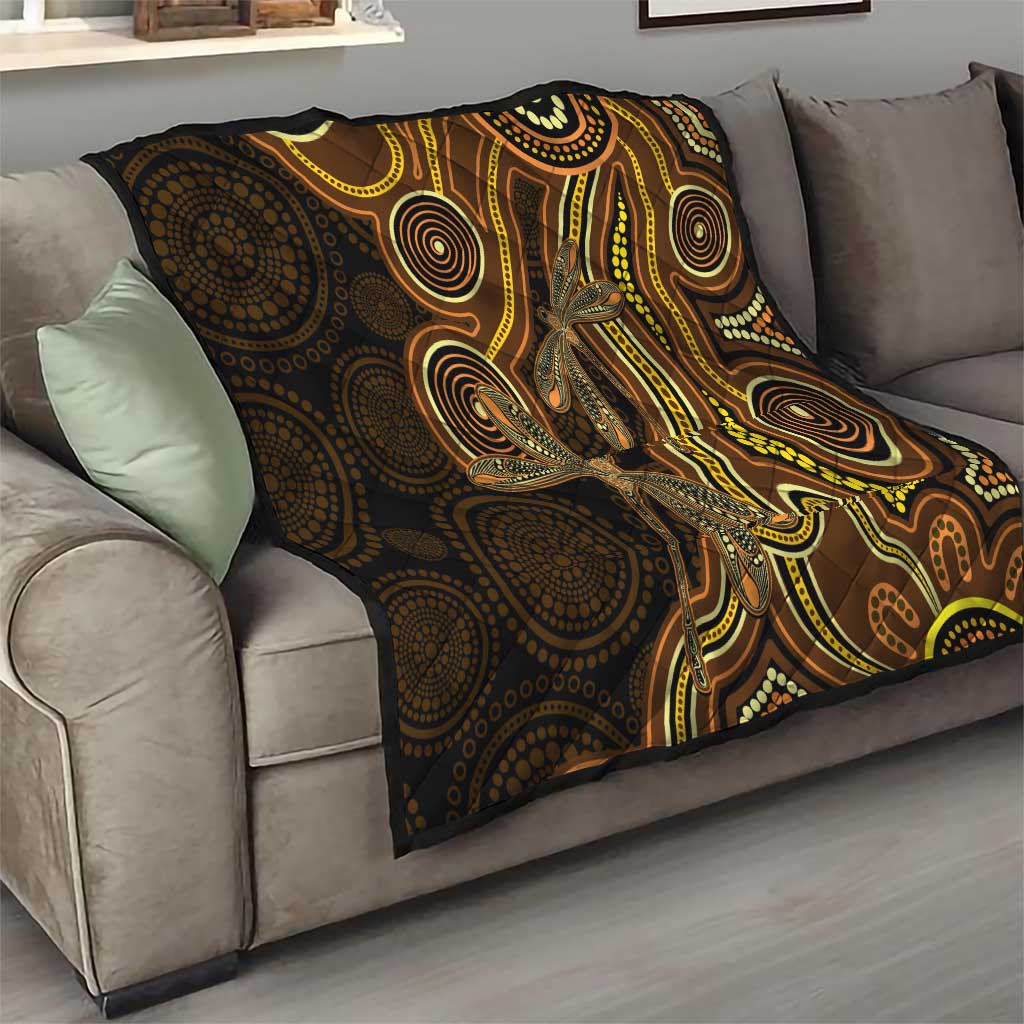 Orange Indigenous Dragonfly Australia Quilt Aboriginal Art - Aussie Hoodie