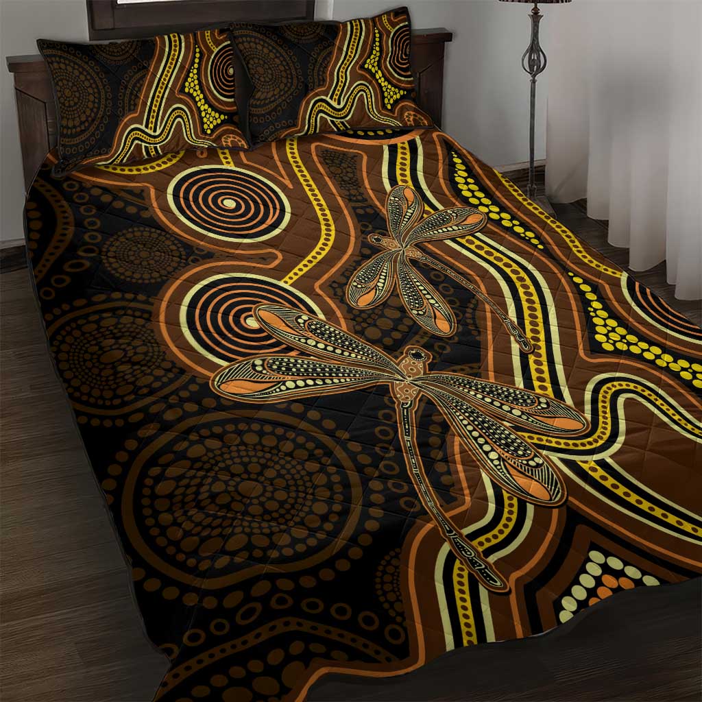 Orange Indigenous Dragonfly Australia Quilt Bed Set Aboriginal Art - Aussie Hoodie