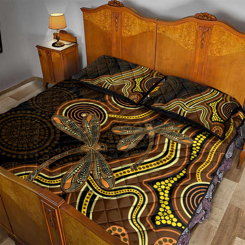 Orange Indigenous Dragonfly Australia Quilt Bed Set Aboriginal Art - Aussie Hoodie