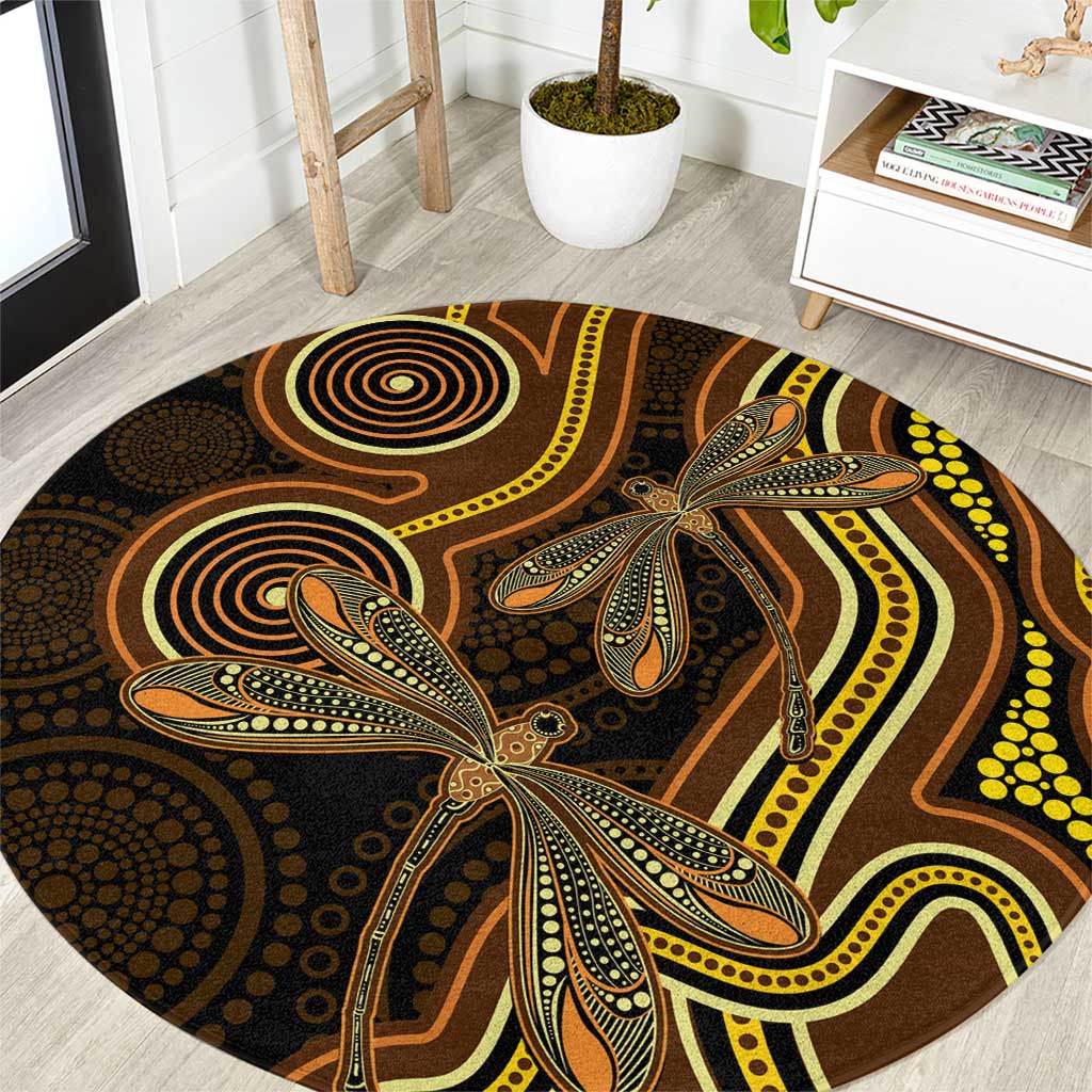 Orange Indigenous Dragonfly Australia Round Carpet Aboriginal Art - Aussie Hoodie