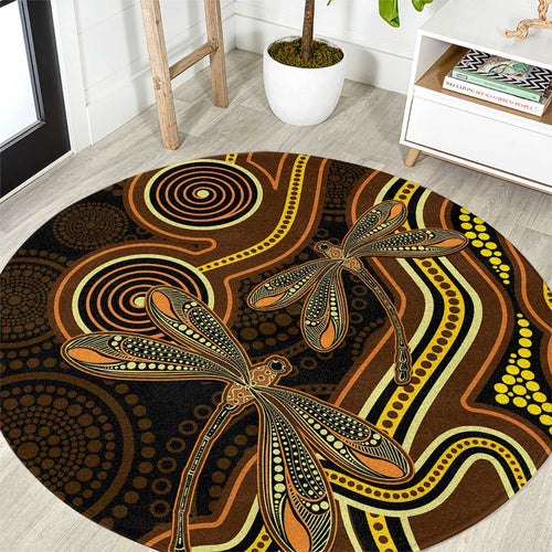 Orange Indigenous Dragonfly Australia Round Carpet Aboriginal Art - Aussie Hoodie