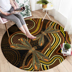 Orange Indigenous Dragonfly Australia Round Carpet Aboriginal Art - Aussie Hoodie