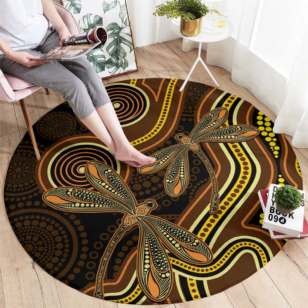 Orange Indigenous Dragonfly Australia Round Carpet Aboriginal Art - Aussie Hoodie