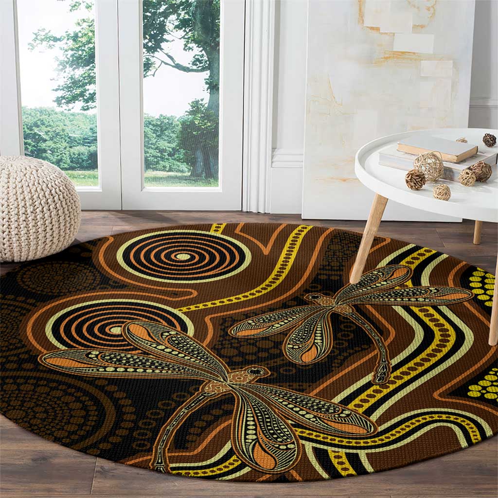 Orange Indigenous Dragonfly Australia Round Carpet Aboriginal Art - Aussie Hoodie
