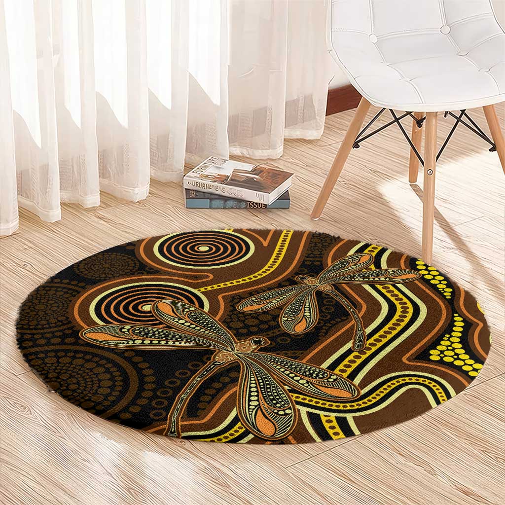Orange Indigenous Dragonfly Australia Round Carpet Aboriginal Art - Aussie Hoodie