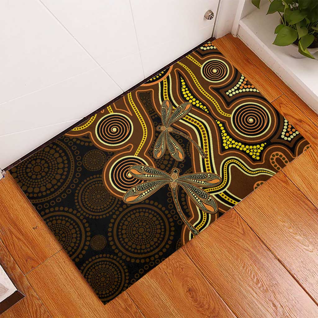 Orange Indigenous Dragonfly Australia Rubber Doormat Aboriginal Art - Aussie Hoodie