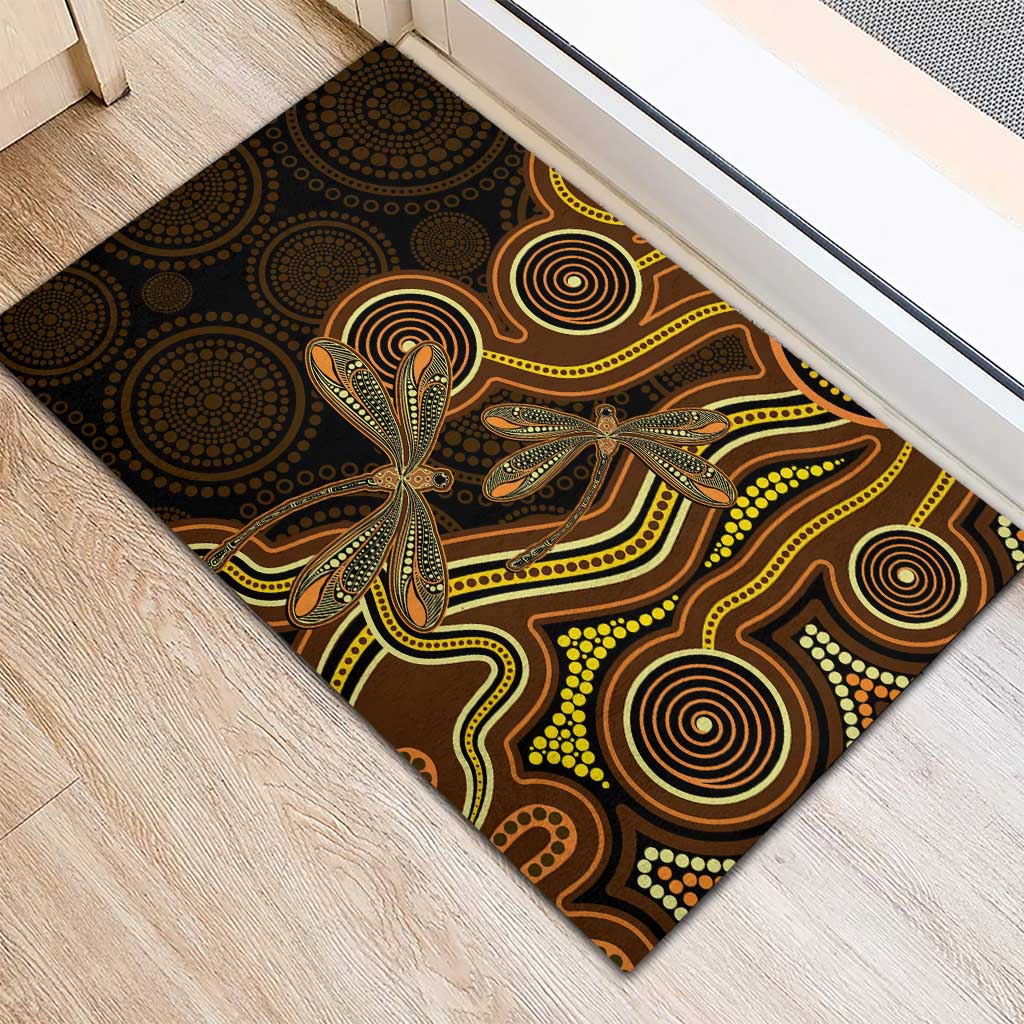 Orange Indigenous Dragonfly Australia Rubber Doormat Aboriginal Art - Aussie Hoodie