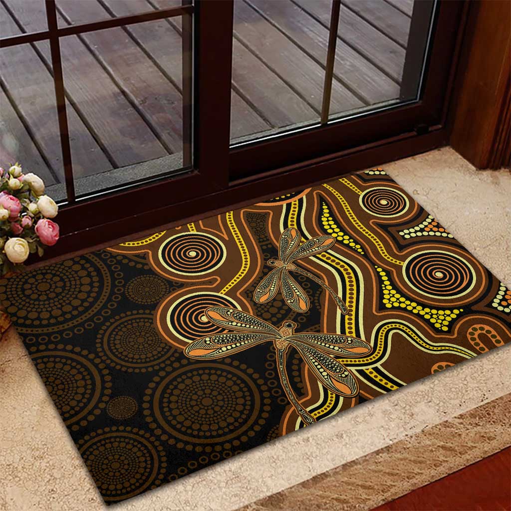 Orange Indigenous Dragonfly Australia Rubber Doormat Aboriginal Art - Aussie Hoodie