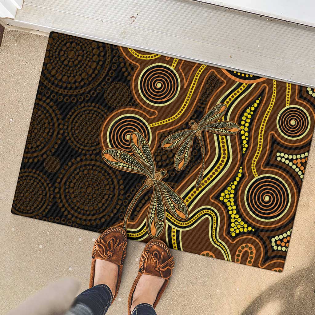 Orange Indigenous Dragonfly Australia Rubber Doormat Aboriginal Art - Aussie Hoodie