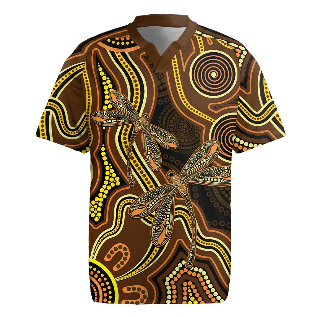 Orange Indigenous Dragonfly Australia Rugby Jersey Aboriginal Art - Aussie Hoodie