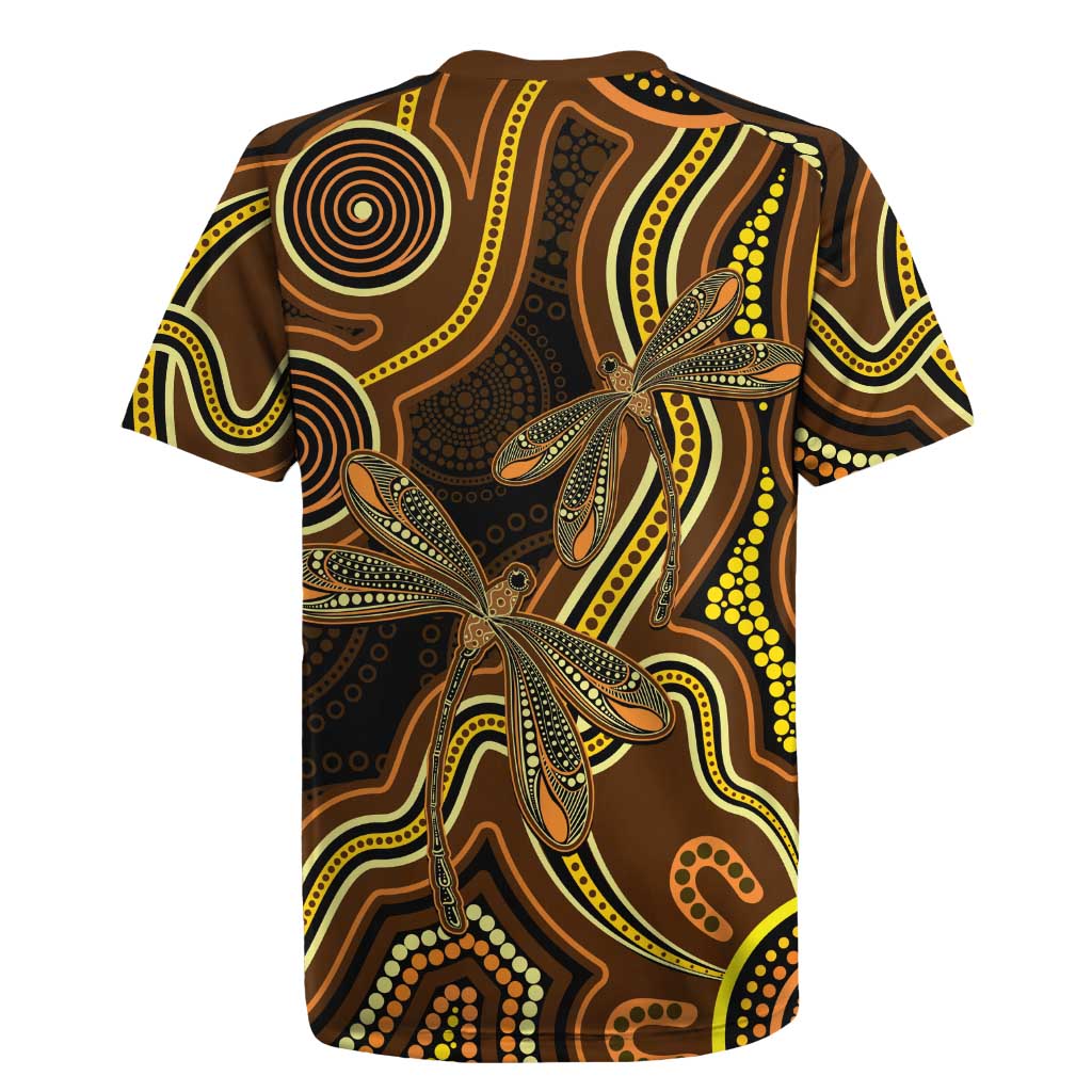 Orange Indigenous Dragonfly Australia Rugby Jersey Aboriginal Art - Aussie Hoodie