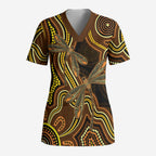 Orange Indigenous Dragonfly Australia Scrub Top Aboriginal Art - Aussie Hoodie