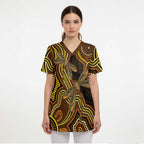 Orange Indigenous Dragonfly Australia Scrub Top Aboriginal Art - Aussie Hoodie