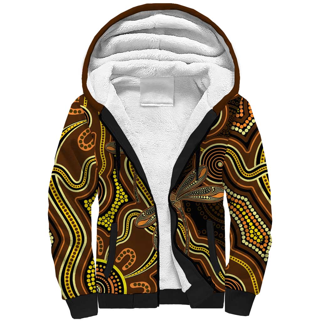 Orange Indigenous Dragonfly Australia Sherpa Hoodie Aboriginal Art - Aussie Hoodie
