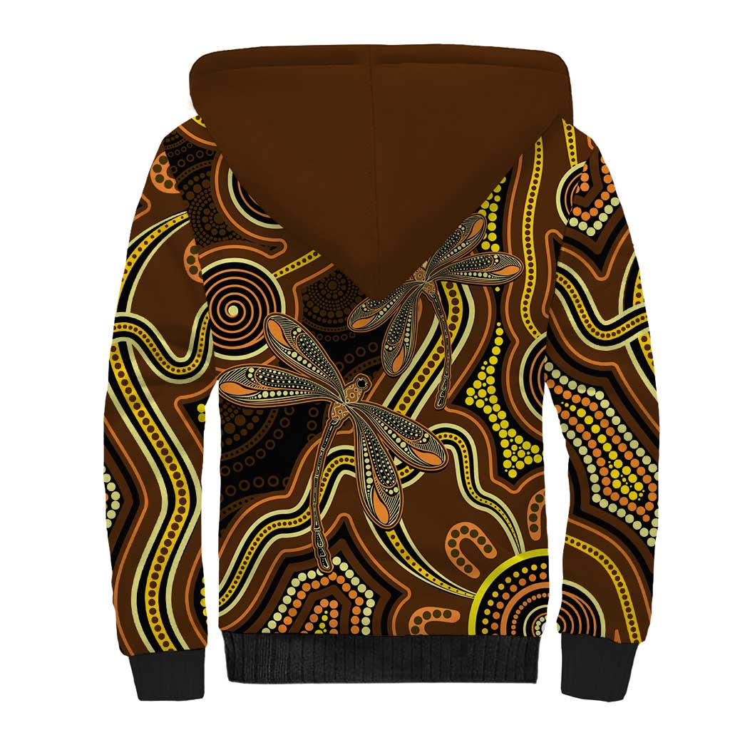 Orange Indigenous Dragonfly Australia Sherpa Hoodie Aboriginal Art - Aussie Hoodie