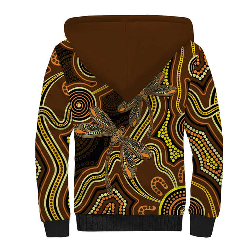 Orange Indigenous Dragonfly Australia Sherpa Hoodie Aboriginal Art - Aussie Hoodie