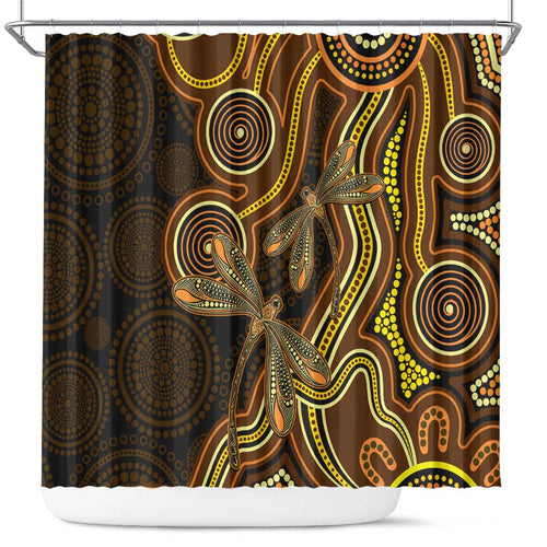 Orange Indigenous Dragonfly Australia Shower Curtain Aboriginal Art - Aussie Hoodie