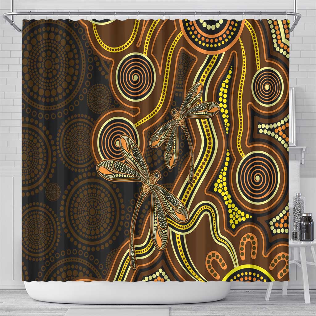 Orange Indigenous Dragonfly Australia Shower Curtain Aboriginal Art - Aussie Hoodie