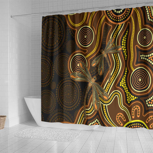 Orange Indigenous Dragonfly Australia Shower Curtain Aboriginal Art - Aussie Hoodie