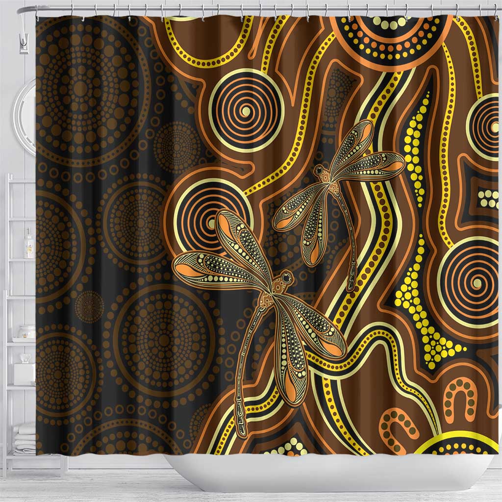 Orange Indigenous Dragonfly Australia Shower Curtain Aboriginal Art - Aussie Hoodie