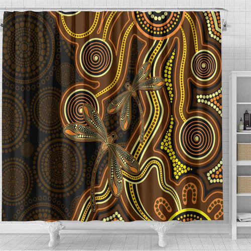 Orange Indigenous Dragonfly Australia Shower Curtain Aboriginal Art - Aussie Hoodie