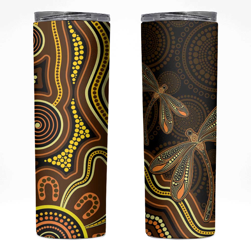 Orange Indigenous Dragonfly Australia Skinny Tumbler Aboriginal Art - Aussie Hoodie