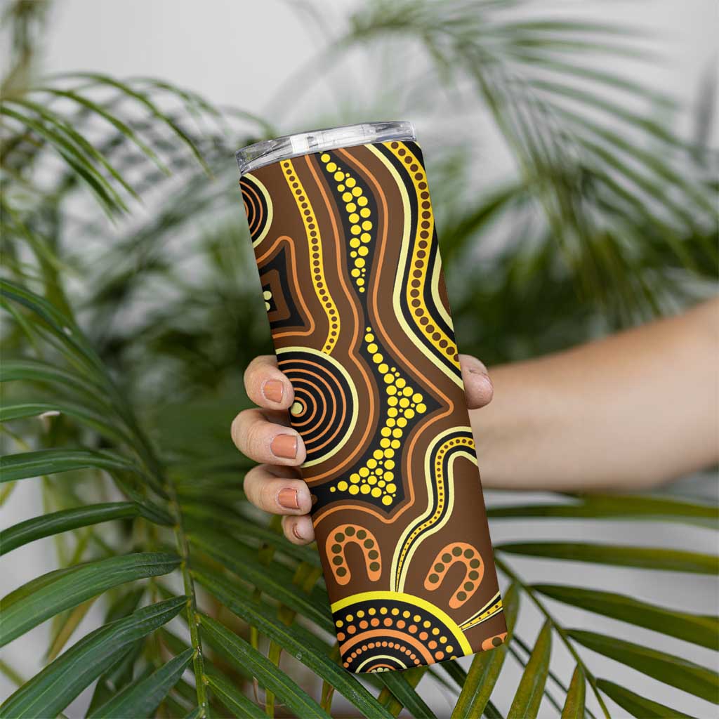 Orange Indigenous Dragonfly Australia Skinny Tumbler Aboriginal Art - Aussie Hoodie