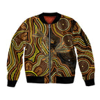Orange Indigenous Dragonfly Australia Sleeve Zip Bomber Jacket Aboriginal Art - Aussie Hoodie